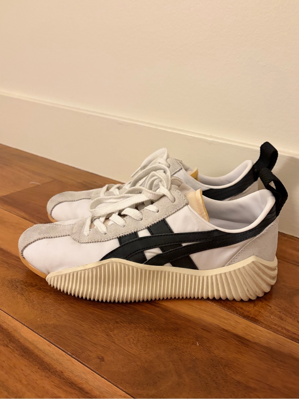 Onitsuka Tiger by Asics White Sneakers with Black Stripes and Cream Midsole